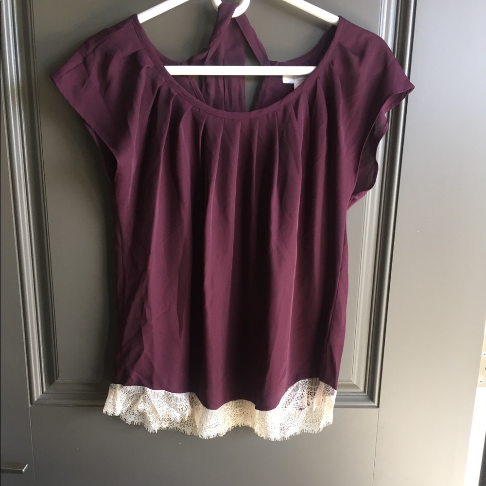Lauren Conrad BNWT Burgundy Tie Back Lace Blouse S